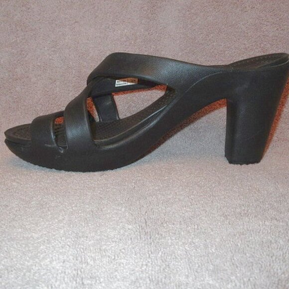 Crocs Cyprus IV High Heel Sandals Size 10 Black Slip On Comfort Platform Dressy - Picture 3 of 12